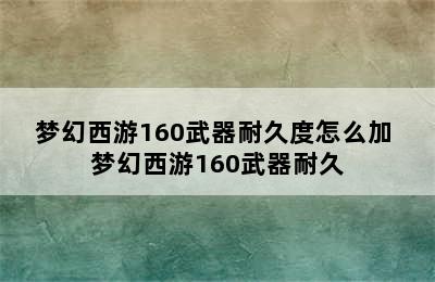 梦幻西游160武器耐久度怎么加 梦幻西游160武器耐久